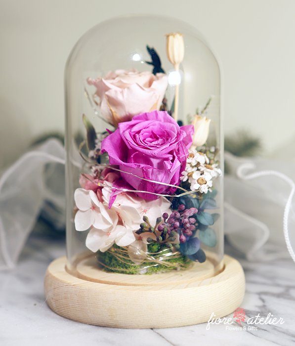 Flower in glass shop dome